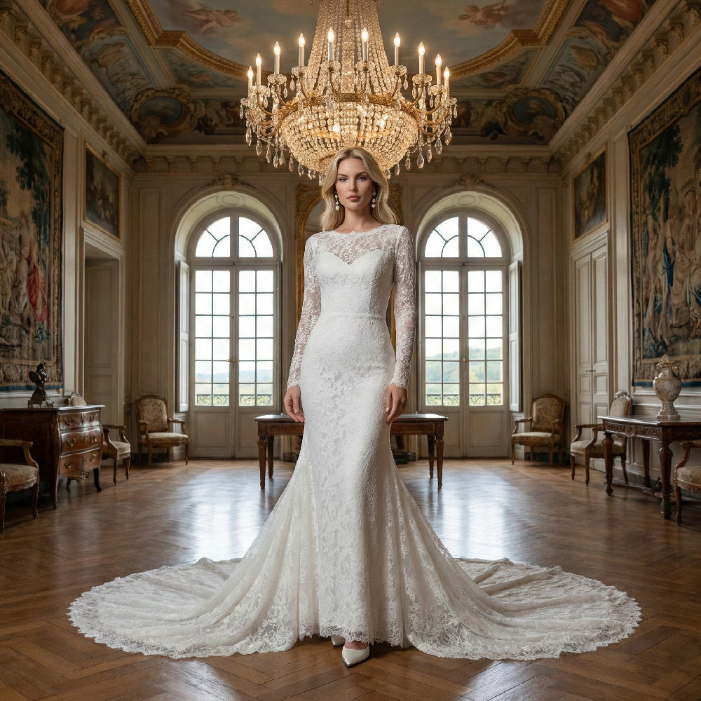 羞花蕾丝婚纱 蕾丝光感变色技术 YX924