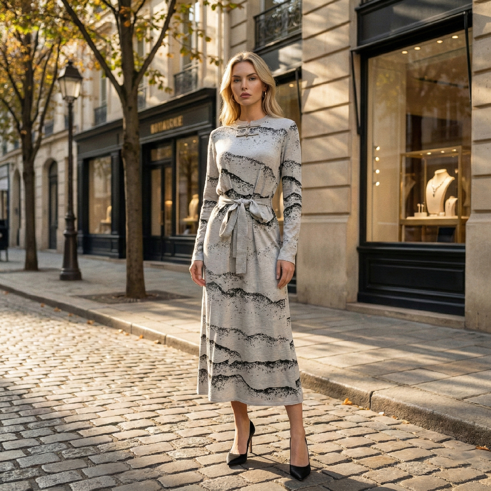 夜光水墨山水裙 分区夜光针织技术 YX942